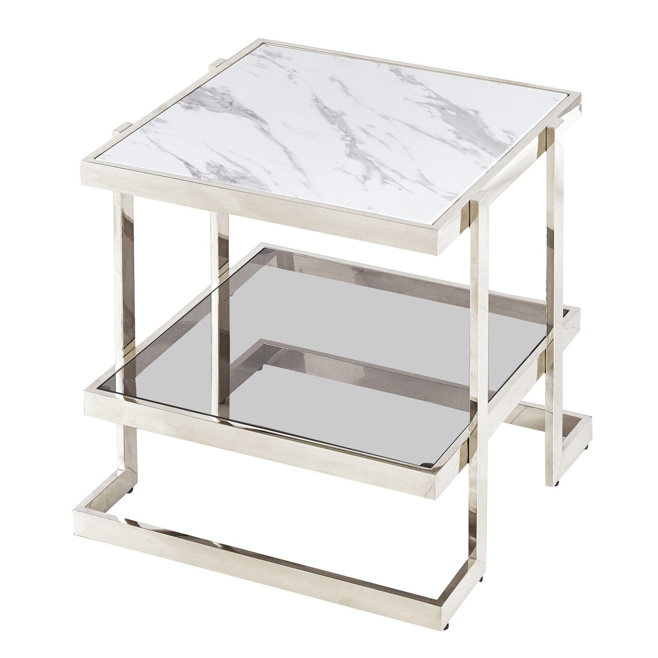 Kingston Living 23.75" Silver and White Geometric Square Side Table